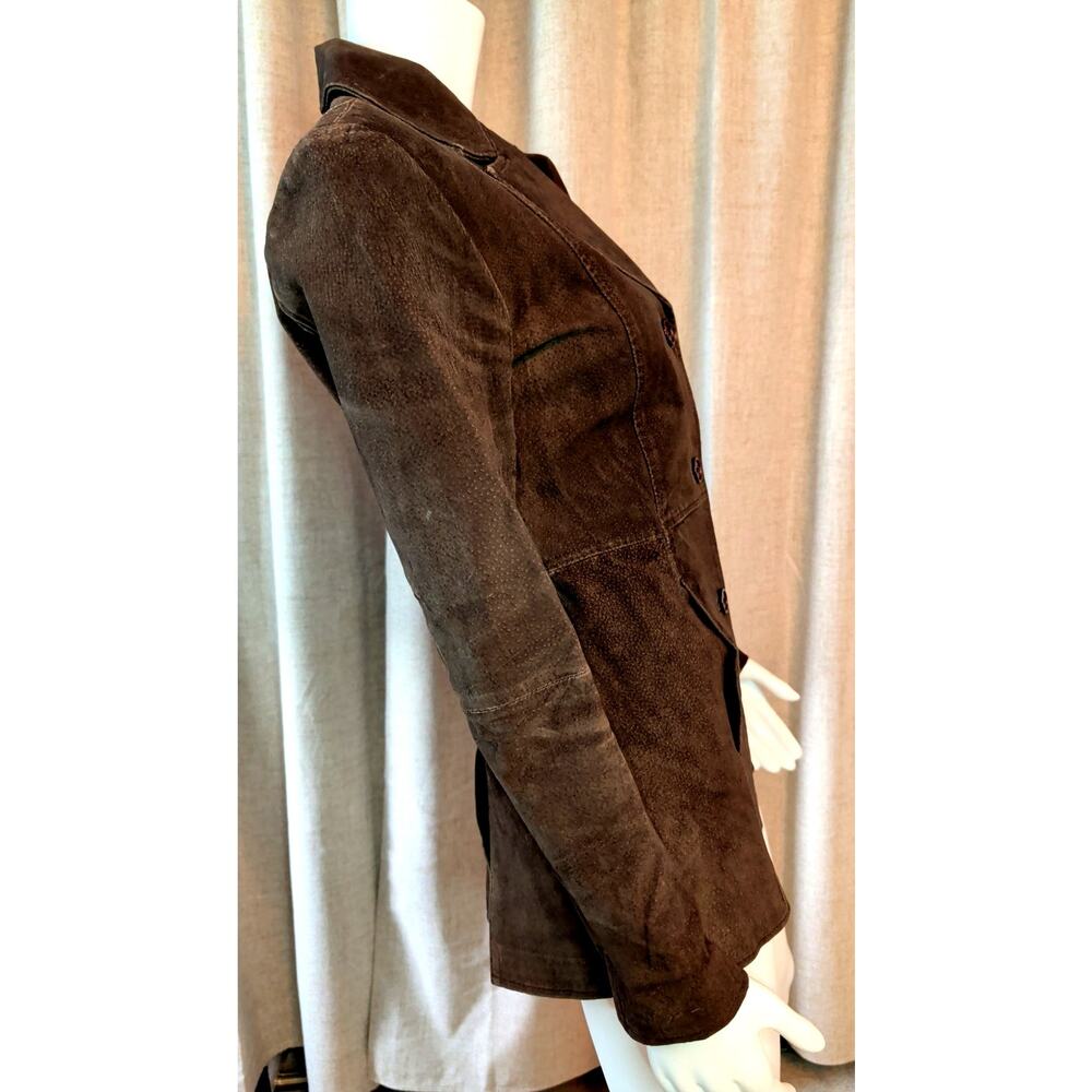VTG Y2K Misdemeanor Women's Brown Suede Jacket Blazer 3 Button Size M Boho - Picture 3 of 6